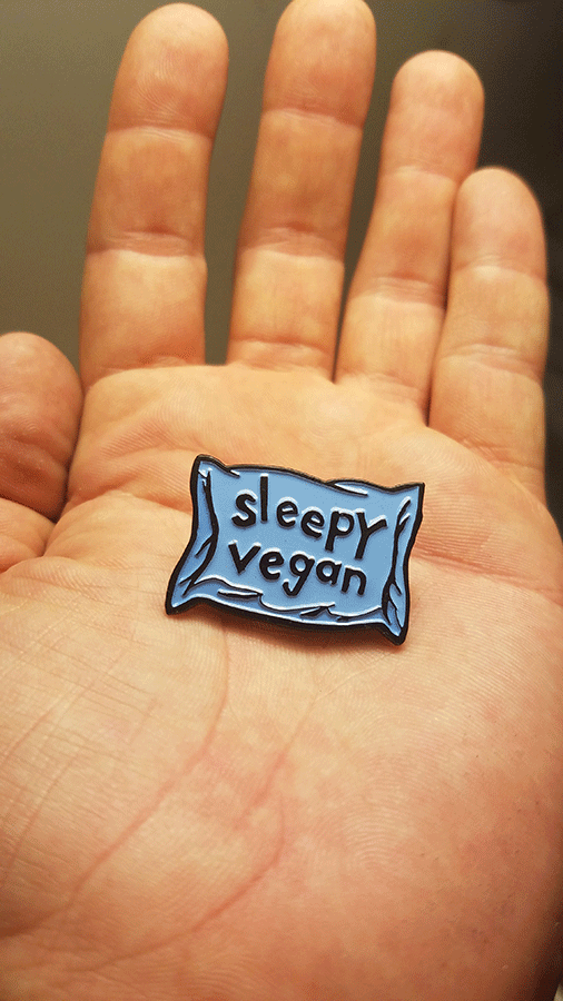 Sleepy Vegan - Blue Enamel Pin - Click Image to Close