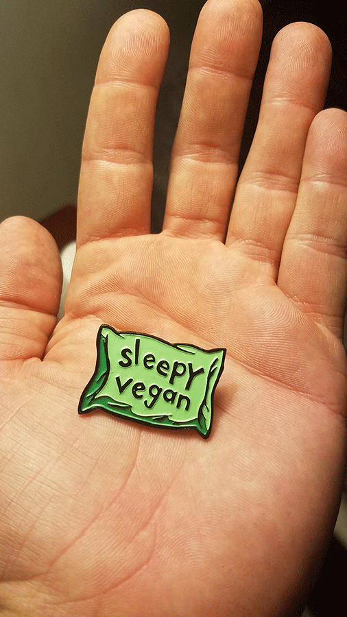 Sleepy Vegan - Green Enamel Pin - Click Image to Close